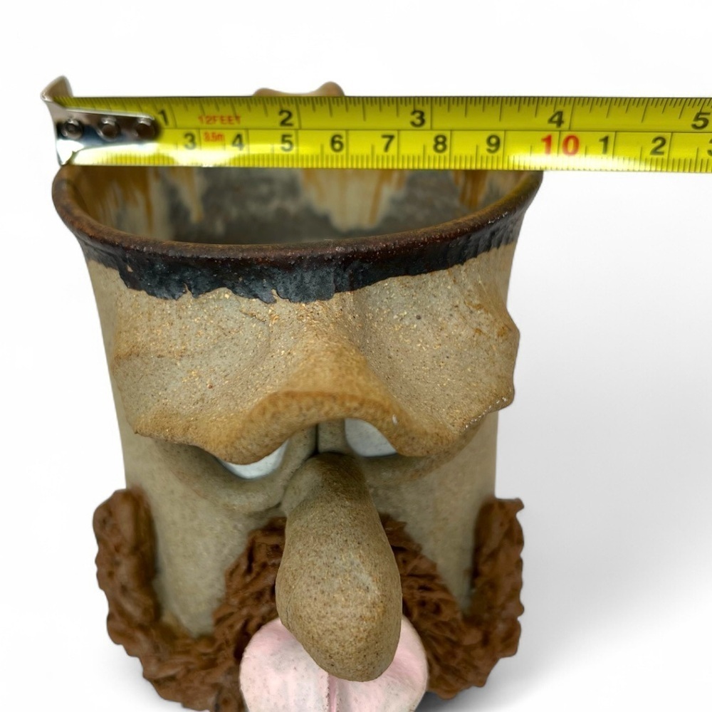 Tongue Out Mustache Funny Faced Ugly Coffee Mug Handmade Studio Art Stoneware - Picture 11 of 11
